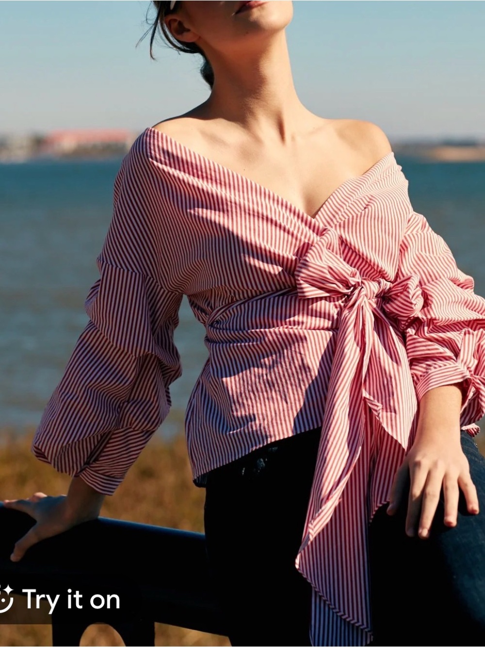 Zara Striped Tie-Waist Peplum Blouse